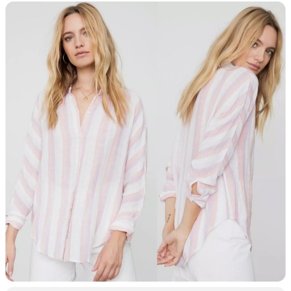 Rails Womens Linen Top Dusk Stripe Alyssa Button Down Pastel Top Metallic Size S
